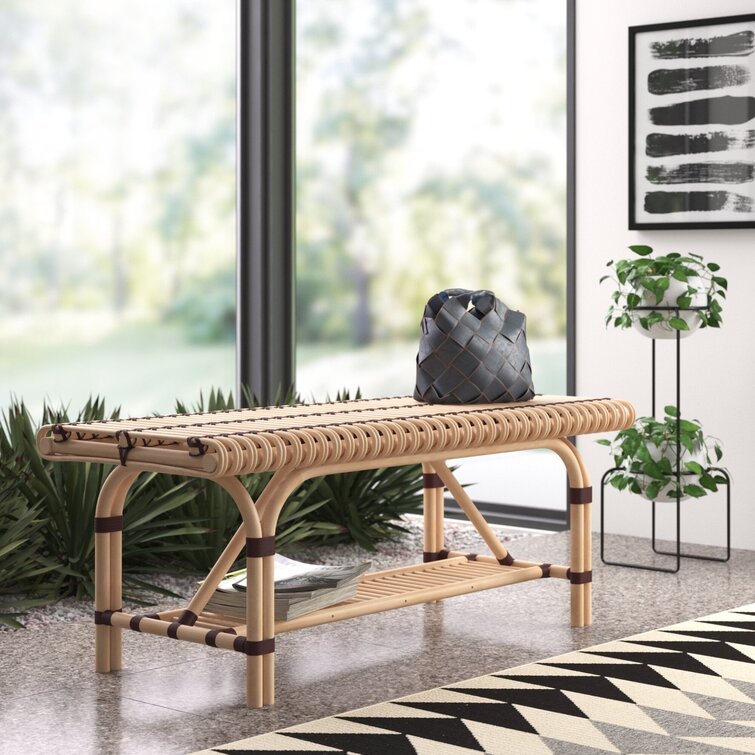 Wicker and 2025 wood bench